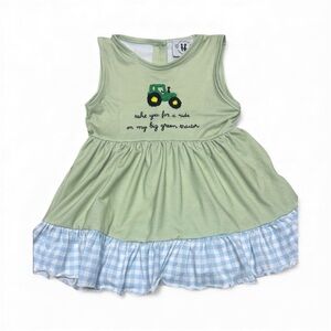 Green Tractor French Knot Casual Dress
